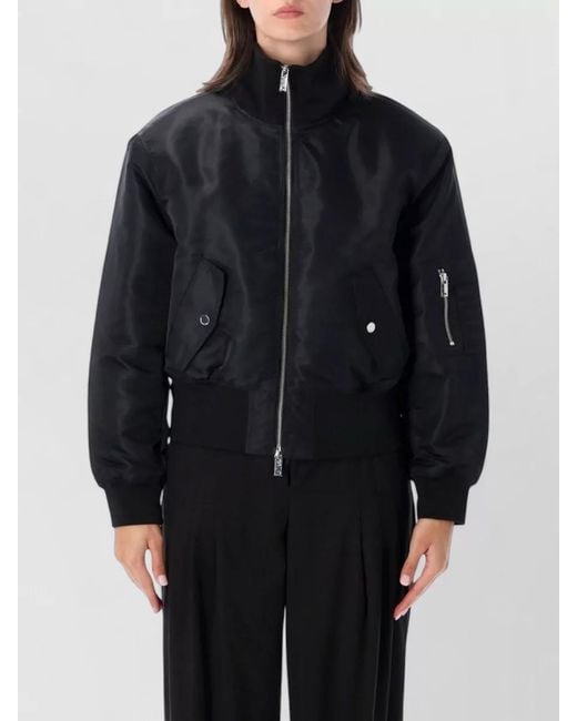 Frankie Shop Black Storm Cropped Bomber Jacket Stand Collar