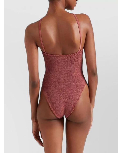 Hunza G Red Crinkled Halterneck One-Piece Swimsuit