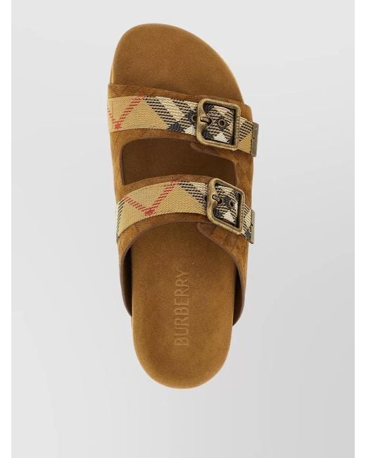 Burberry Brown Check Pattern Flat Sandals Dual Straps