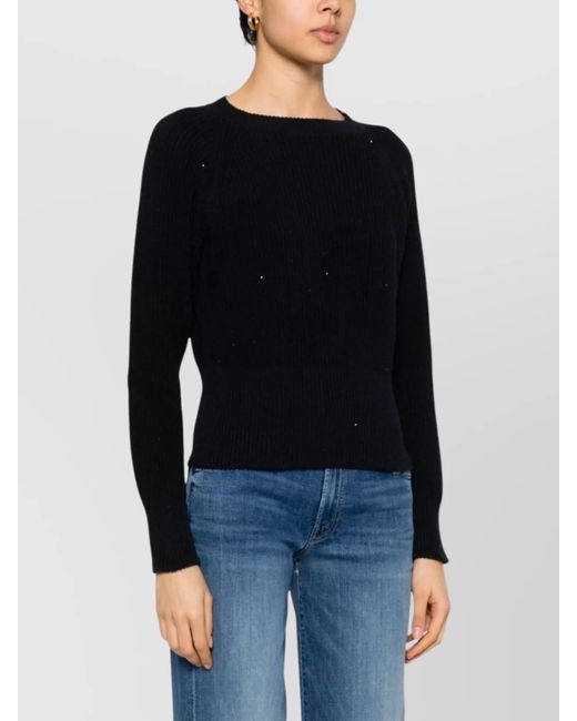 Fabiana Filippi Black Ribbed Cotton Linen Crewneck Jumper