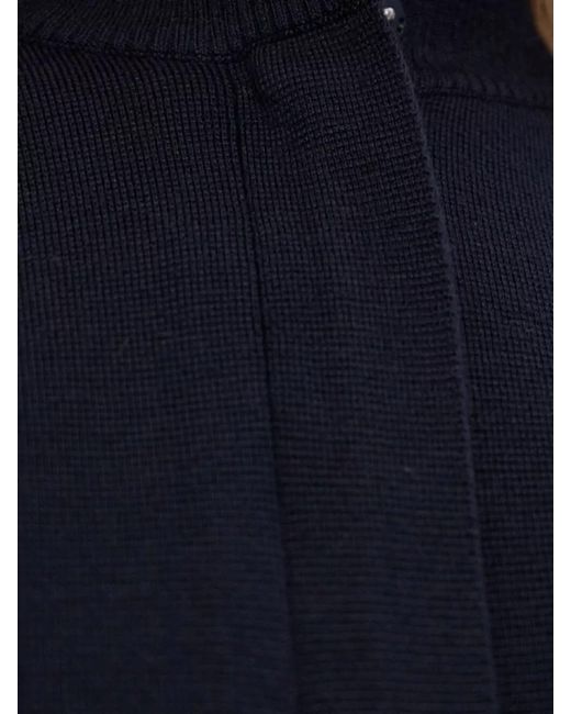Max Mara Blue Wool Cropped Ribbed High Neck Cardigan