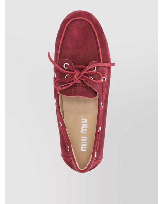 Miu Miu Red Suede Loafers Bow Detail Rubber Sole