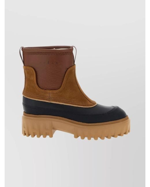 Hogan Brown Chunky Sole Ankle Boots With Pull Tab