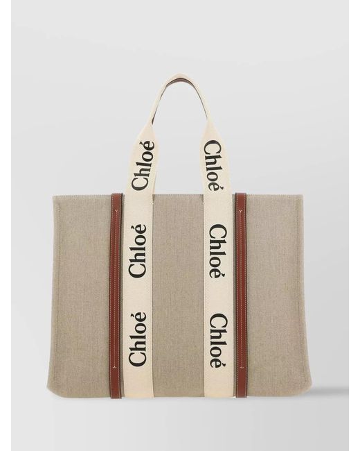 Chloé Natural Woody Large Linen Tote Bag
