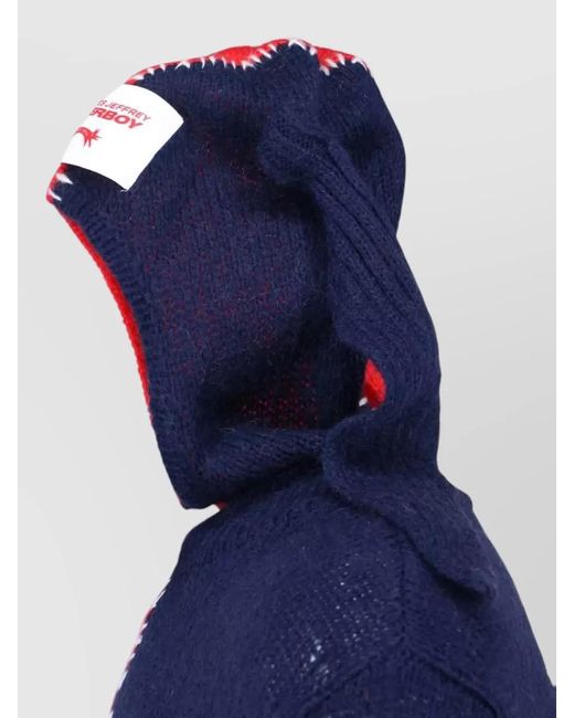 Charles Jeffrey Blue Hooded Crewneck Knitwear Contrast Stitching for men