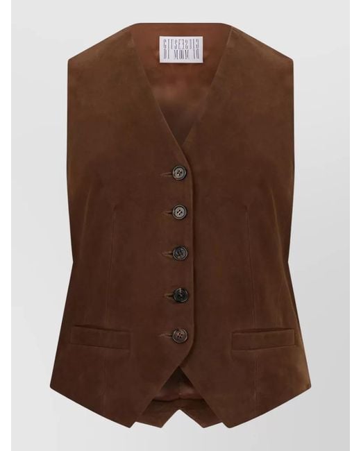 GIUSEPPE DI MORABITO Brown Suede Tailored Vest Slim Fit V Neck