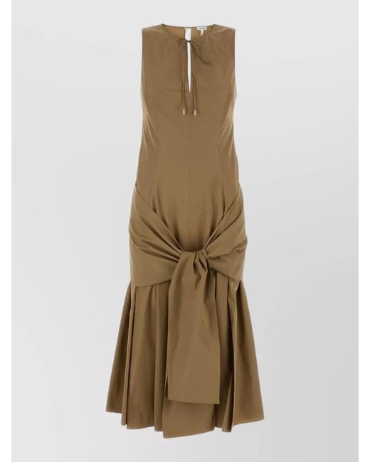Loewe Natural Midi Dress With Tie Detail And Pleats