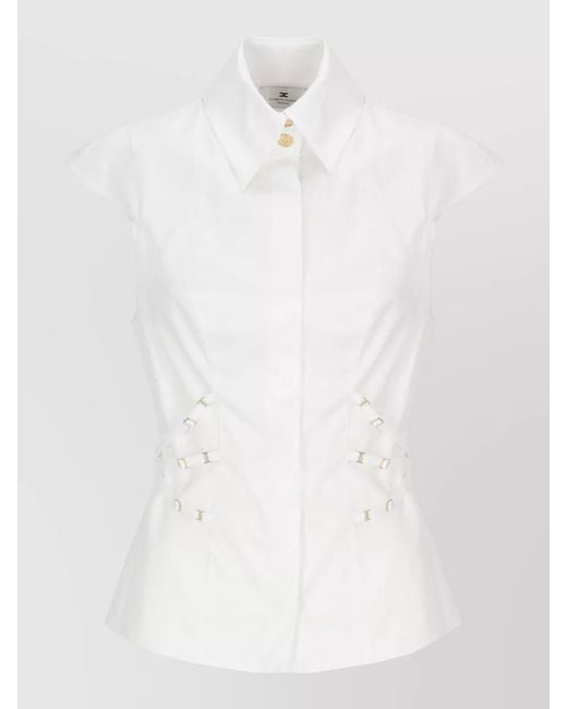 Elisabetta Franchi White Shirt Top Fitted Silhouette Cap Sleeves Buckle