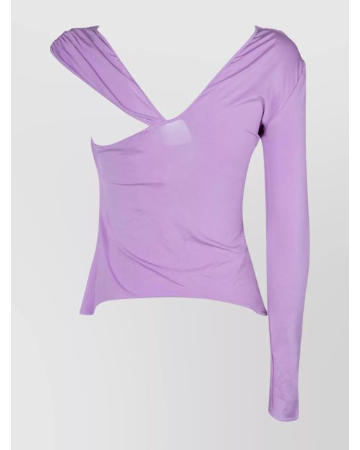 Nensi Dojaka Purple Asymmetric Long Sleeve Draped Top