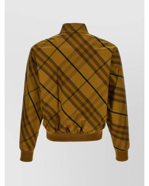 Burberry Green Check Pattern Jacket With Button Collar for men