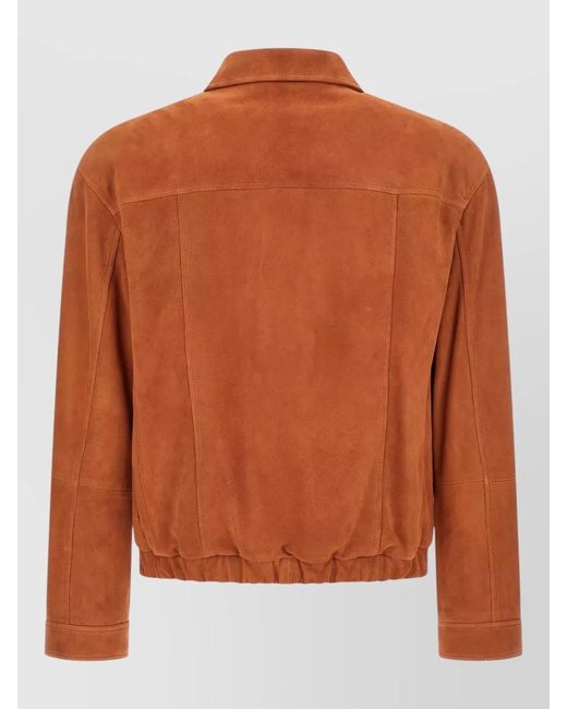 Brunello Cucinelli Orange Leather Elasticated Hem Bomber Jacket for men