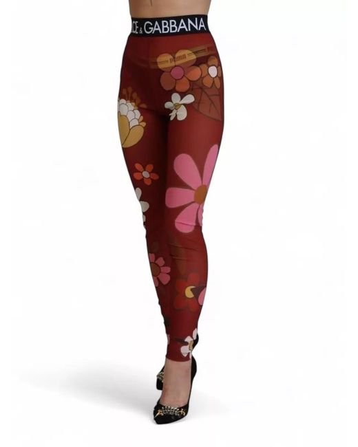 Dolce & Gabbana Red Floral-Print Leggings