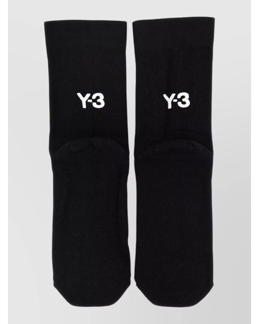 Y-3 Black Ribbed Socks Featuring Contrasting Stripe Pattern