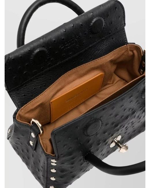 Zanellato Black Baby Leather Shoulder Bag Ostrich Texture