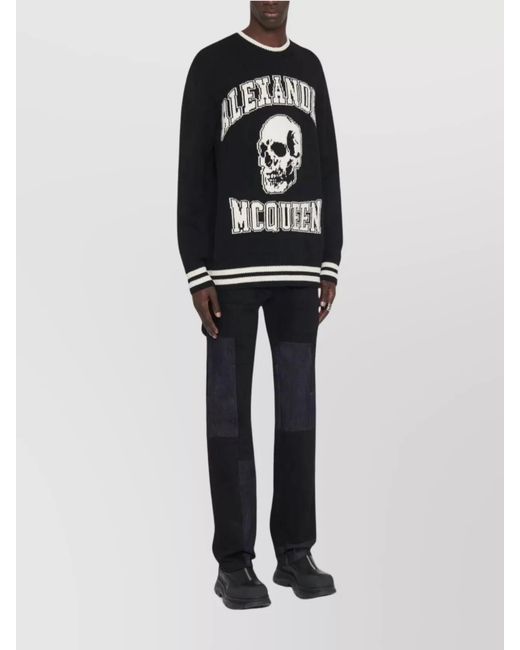 McQueen Black Skull Print Organic Cotton Sweatshirt for men