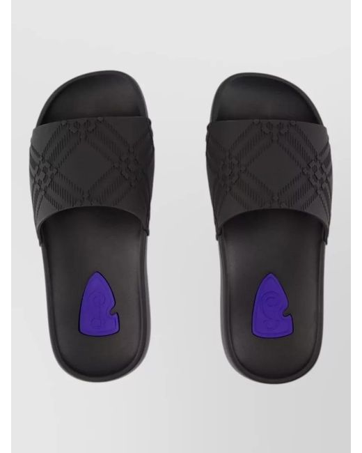 Burberry Black Embossed Pattern Slides Flat Sole Open Toe