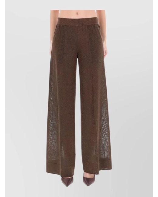 Circus Hotel Brown High Waist Sheer Panel Shimmering Trousers