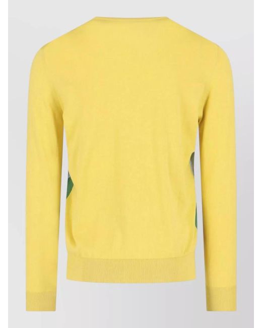 Ballantyne Yellow Argyle Knit Crew Neck Sweater Long Sleeves for men