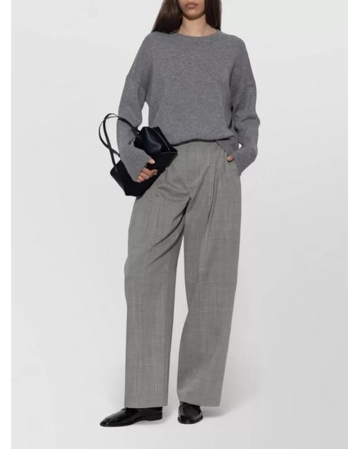 Jil Sander Gray Cashmere Knit Sweater Crew Neck Design