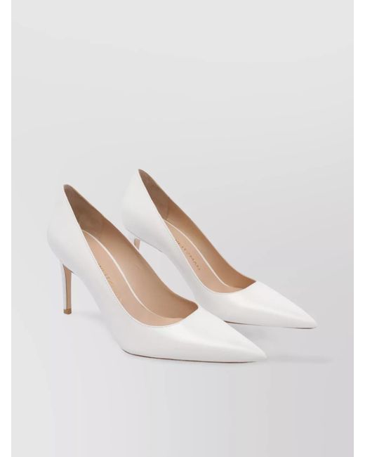 Stuart Weitzman White Pointed Toe Leather Stiletto Heel Pumps