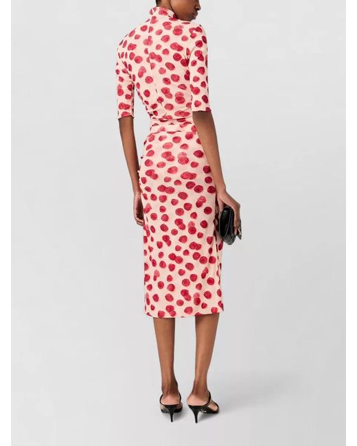 Stella McCartney Red High Neck Mesh Midi Dress Ruched