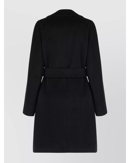 Max Mara Black Virgin Wool Belted Single Breasted Coat