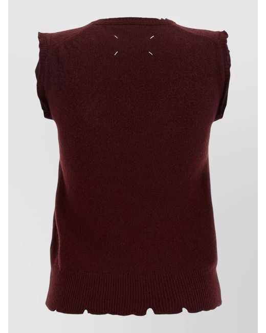 Maison Margiela Red Distressed Virgin Wool Sleeveless Jumper