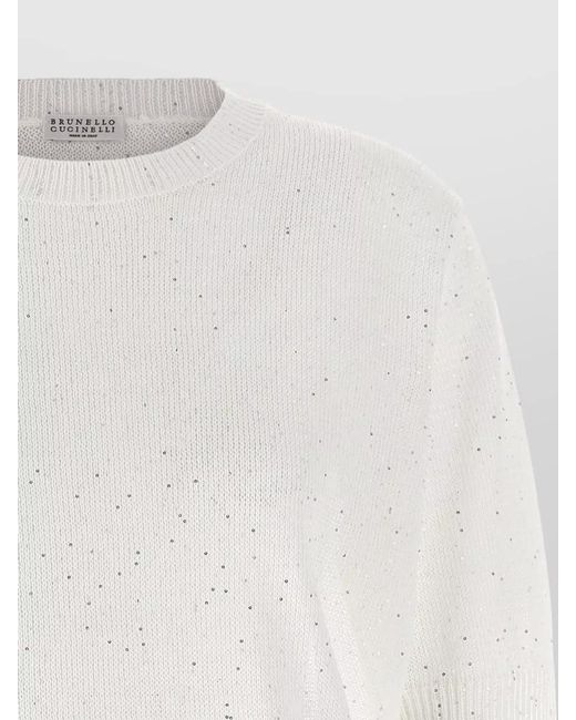 Brunello Cucinelli White Sequin Short-Sleeve Jumper