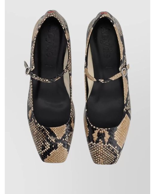 Aeyde Black Uma Mary Jane Flat Snake Print Shoe