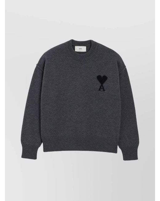 AMI Blue Ribbed Crewneck Sweater With Long Sleeves for men
