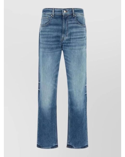 7 For All Mankind Blue Straight Leg Stretch Denim Jeans Distressed for men