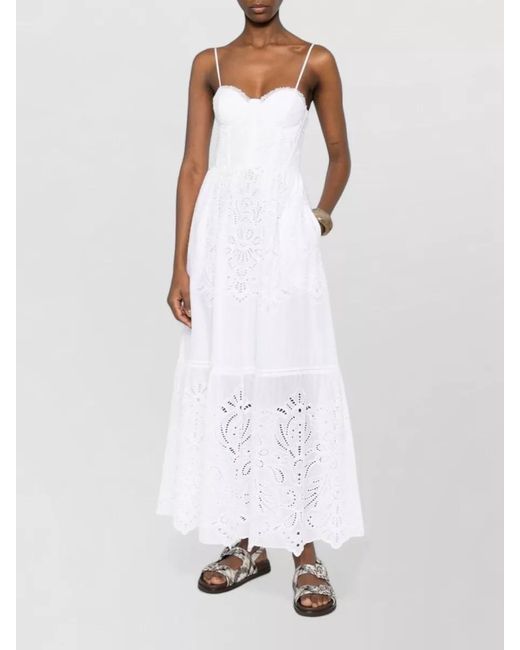 ERMANNO FIRENZE White Long Dress Sweetheart Neckline Tiered Skirt