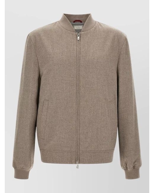 Brunello Cucinelli Brown Cashmere Bomber Jacket for men