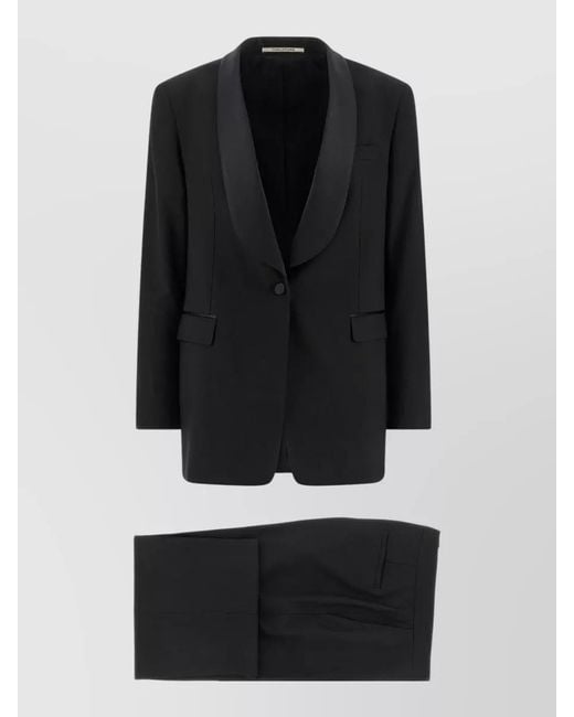 Tagliatore Black Virgin Wool Tuxedo Trouser Suit