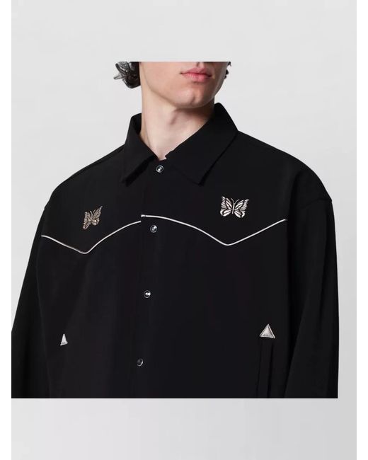 Needles Black Jacket Butterfly Embroidery Contrast Piping Collar for men