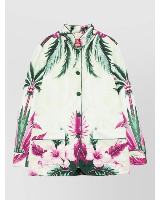 F.R.S For Restless Sleepers Green Silk Jacket Floral Print Collar Detail