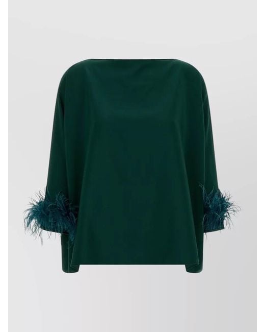 Gianluca Capannolo Green Laura Blouse Backless Boat Neck Feathers