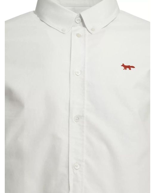 Maison Kitsuné White Profile Fox Shirt Button Down Collar Long Sleeves for men