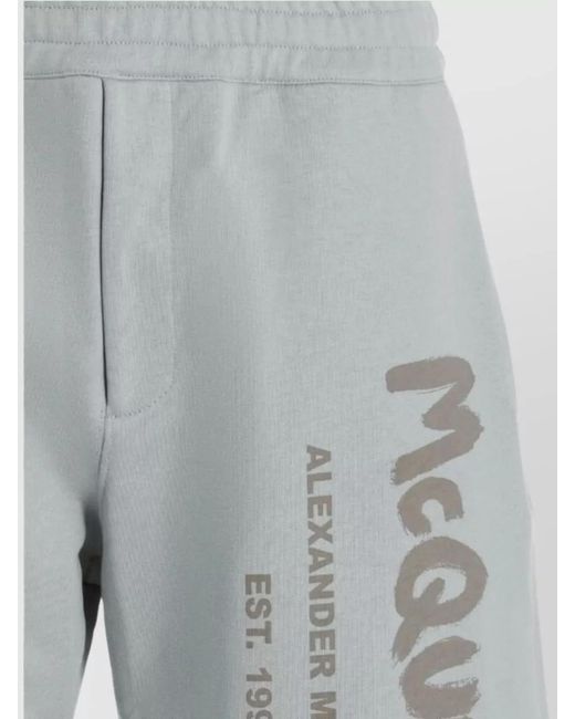 McQueen Gray Logo Print Bermuda Shorts for men