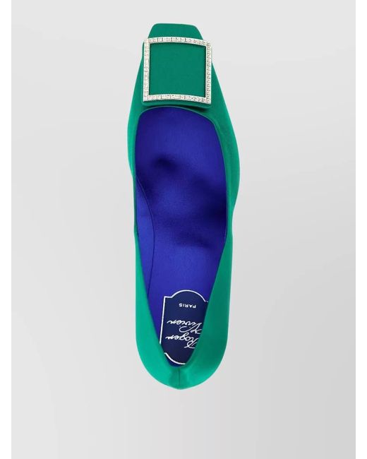 Roger Vivier Green Silk Trompette Pumps