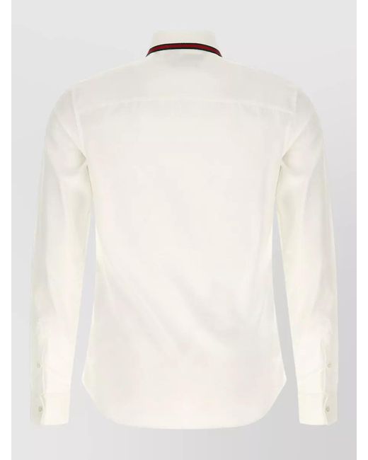 Gucci White Web Stripe Long Sleeve Shirt Button Collar for men