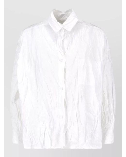 Daniela Gregis White Collared Crinkled Texture Long Sleeve Top
