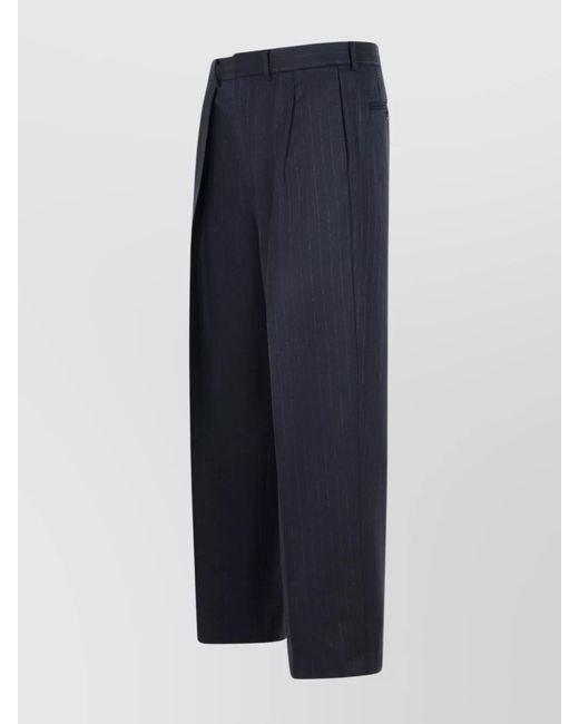 Tom Ford Blue Wool Pinstripe Pleated Cropped Trousers for men