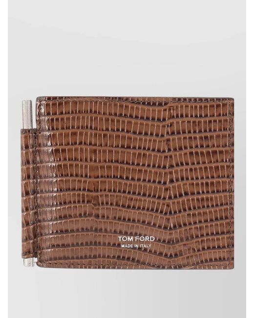 Tom Ford Brown Slim Crocodile Print Leather Card Wallet for men