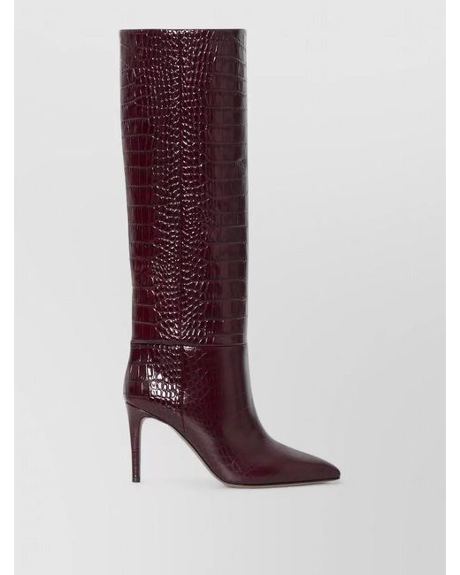 Paris Texas Purple Leather Croc Embossed Knee High Stiletto Boots