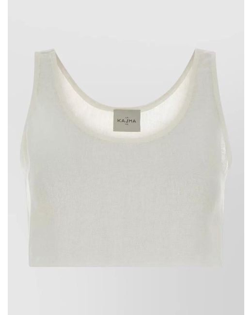 LeKasha White Linen Crop Top Scoop Neckline Sleeveless