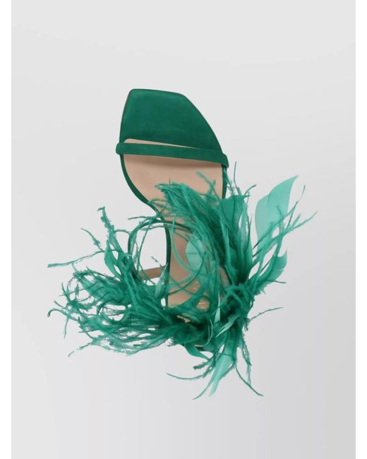 Stuart Weitzman Green Suede Leather Plume Sandals