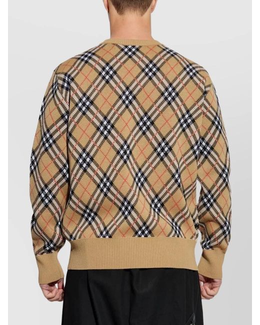 Burberry White Crew Neck Argyle Pattern Sweater for men