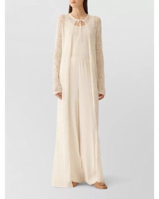 Fabiana Filippi White Long Sleeve Lace Front Sheer Dress