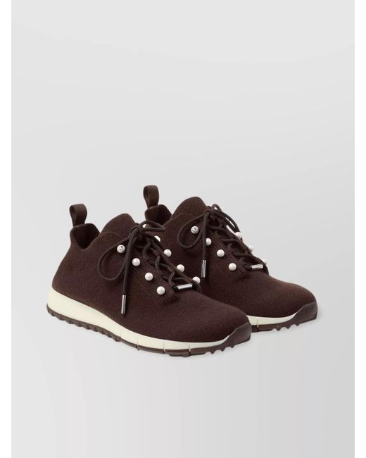 Jimmy Choo Brown Cashmere Knit Low-Top Sneakers